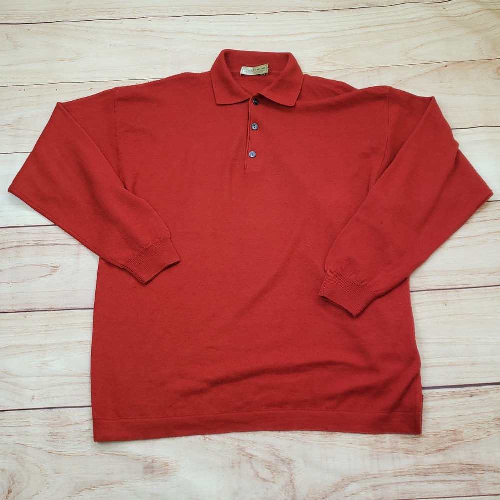 VINTAGE Poeta Moda Shirt Mens M Red Wool‎ Blend Knit Long Sleeve Polo Sweater